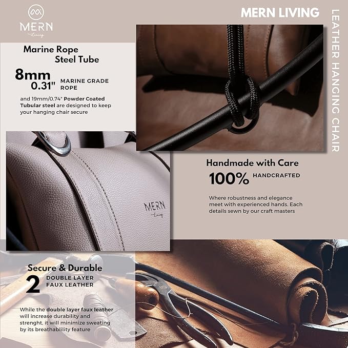Hanging Egg Chair - Handmade Scandinavian Style Hammock Swing Chair Hanging Chair for Bedroom Indoor &amp Outdoor Patio Swing Double-Layered Faux Leather