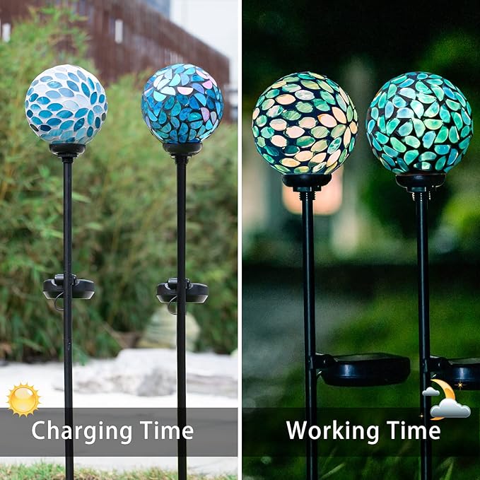 VCUTEKA Solar Lights Outdoor Decorative Mosaic Solar Garden Light Waterpoof LED Pathway Stake Light for Landscape Lawn Patio Yard Decoration 2 Pack