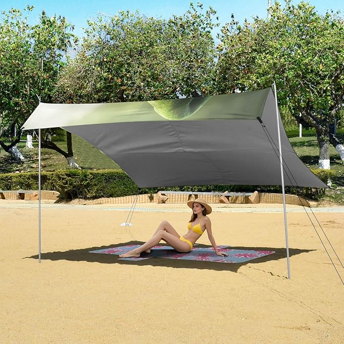 xigua St. Patrick's Day Beach Tent Sun Shelter with Carrying Bag - Silver Coated Oxford Fabric Beach Canopy for Beach Camping Fishing - Includes Windproof Ropes Sandbags &amp Stakes