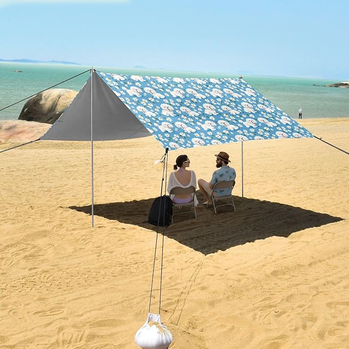 ALAZA Cute Dog Puppy Daisy Beach Tent Sun Shelter UPF50+ Protection Beach Shade Canopy w/ 4 Sandbags for Outdoor Camping Fishing Backyard Fun Picnic 10x9 ft