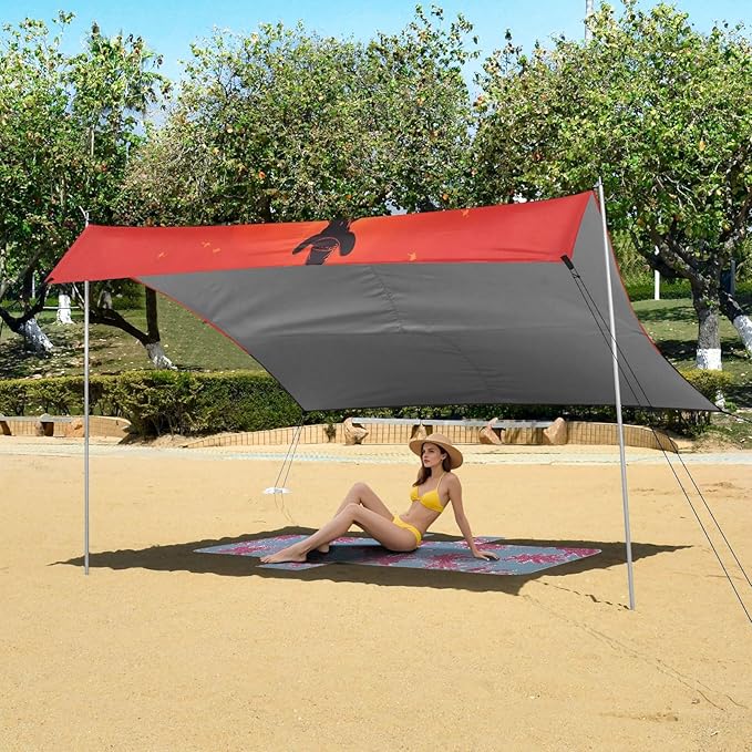Sunset Cowboy Beach Tent Sun Shelter Set UPF50+ UV Protection 10.5 x 9.19 FT Camping Shade Canopy with Sandbags Sand Anchors Carrying Bag and Others