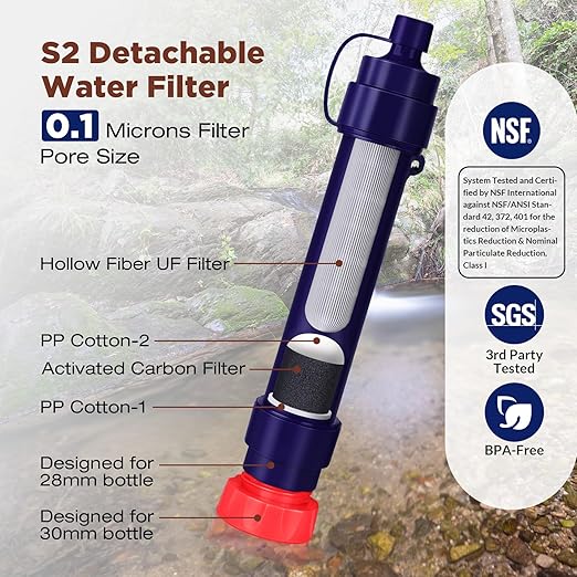 Membrane Solutions Gravity Water Filter Pro 6L NSF/ANSI 42&amp372&amp401 Certified 0.1 μm Versatile Water Purifier Camping with Adjustable Tree Strap Storage Bag Survival Gear for Emergency Prepa