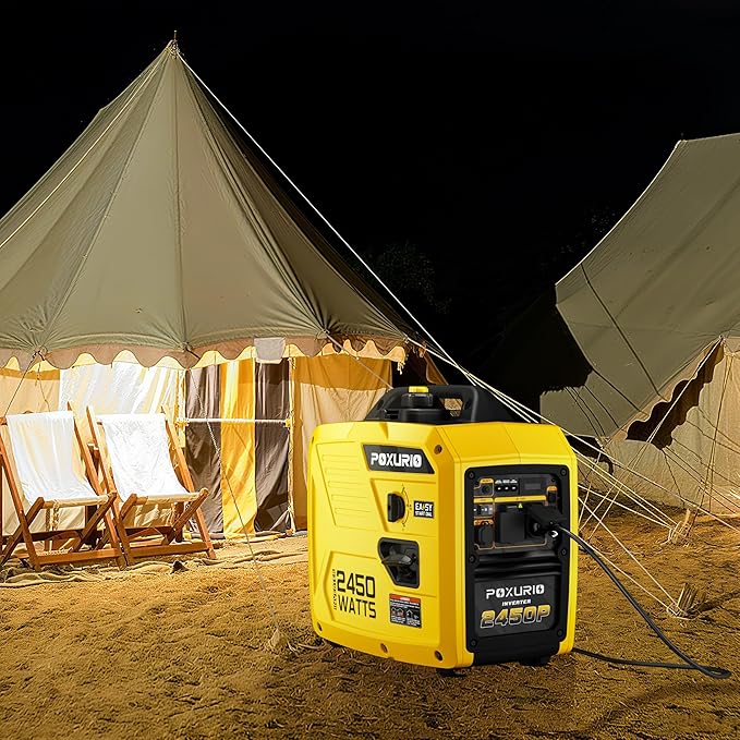 2450-Watt Portable Inverter Generator for Home Use 1.6Gallon Large Fuel Tank Up to 8.3 Hours Use 120V Gas Powered Generator Super Quiet - EPA CompliantYellow