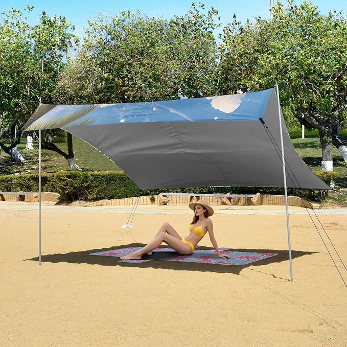 ALAZA Sea Turtle Beach Palm Beach Tent Sun Shelter UPF50+ Protection Beach Shade Canopy w/ 4 Sandbags for Outdoor Camping Fishing Backyard Fun Picnic 10x9 ft