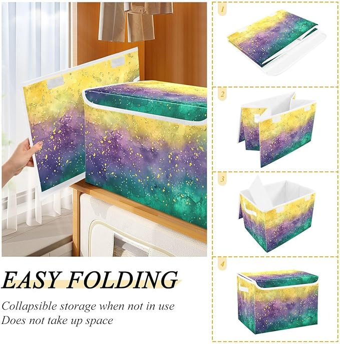 Mardi Gras Background Fabric Storage Bins with Lids and HandleFoldable Storage Bins with LidsCloset Organizers for Clothes Storage Room Organization Office Storage Chest Organizer