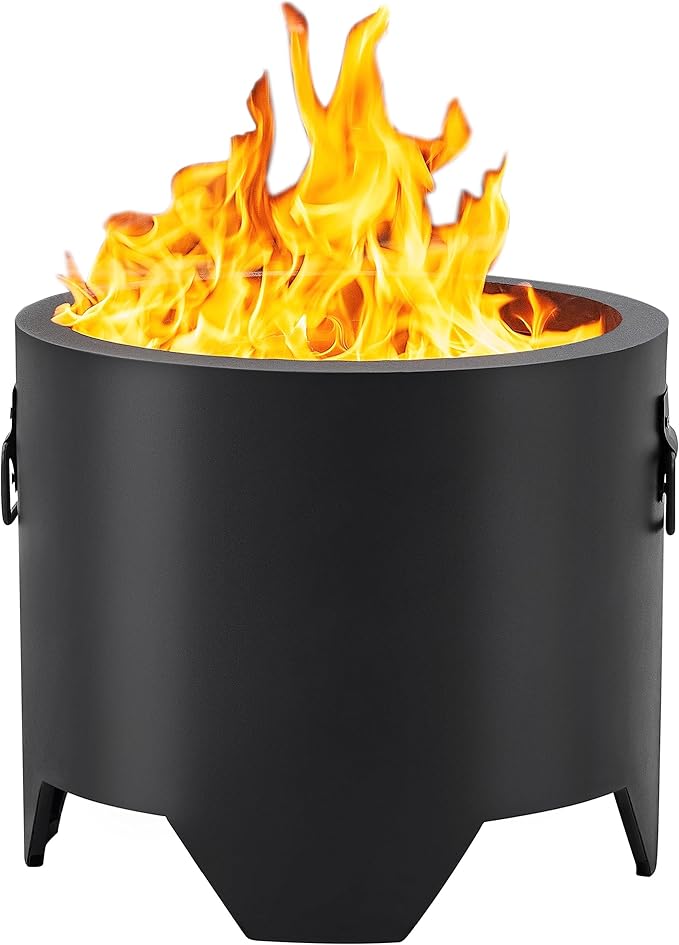 Yaheetech Smokeless Fire Pit for Outdoor Garden Patio Camping W/Silicone Fire Pit Mat &amp Fire Poker &amp Rain Cover &amp Lid &amp Log Grate 16in