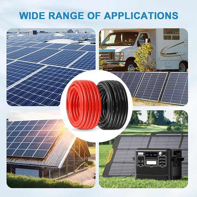 Solar Panel Wire 10 AWG(6mm²) - Solar Extension Cable 200Ft Black &amp 200Ft Red 10 Gauge Tinned Copper PV Wire for Outdoor Automotive RV Solar Panel Boat Marine (Black+Red)