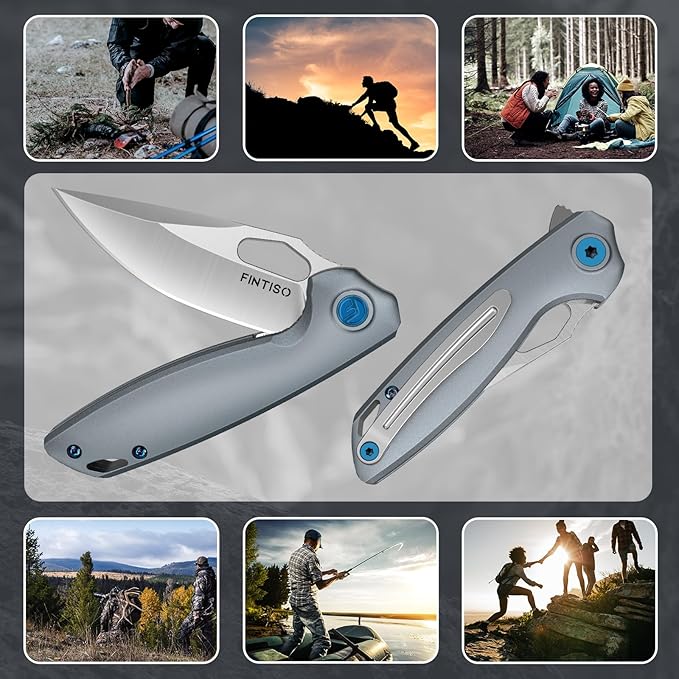 FINTISO Mini Pocket Knife 2.79 Small EDC Knife Premium Swedish 14C28N Blade Folding Knife with 6061 Aluminum Alloy Handle Camping Survival Hiking Knives Best Gift for Men Women Atlas Series