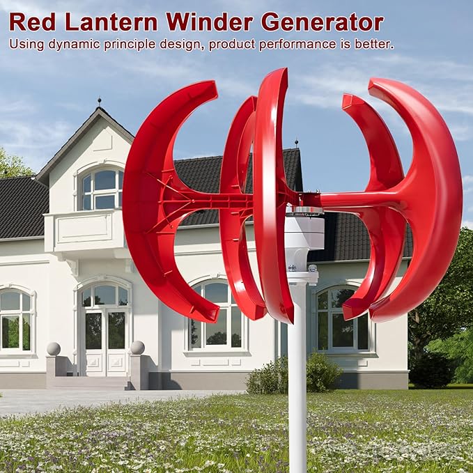 1000W 12V/24V Vertical Wind Turbine Generator Kit Low Noise Wind Power System High-Efficiency Windmill with Permanent Magnet Alternator Nylon Fiber Blades for Home Use Red