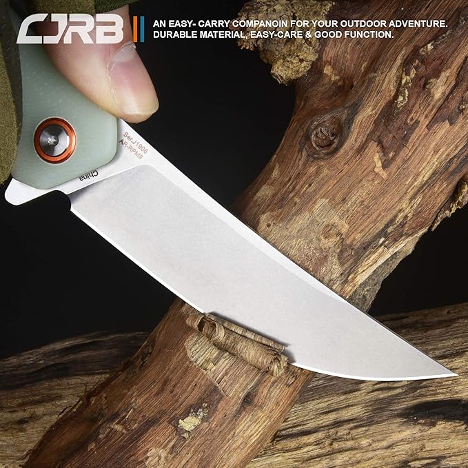 CJRB Small Folding Pocket Knife with Stonewash AR-RPM9 Steel Blade and G10 Handle Tactical Knife for Men Womens EDC Outdoor Survival Camping Hunting Hiking Gobi(J1906) Natural Green