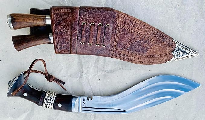 Kukri - 8 Blade 3 Fuller Farmer Khukuri - Hand Forged Factory Outlet in Nepal - Ready to Use Outdoor Camping Tool - Full Tang High Carbon Steel Blade Knife with Rosewood Handle