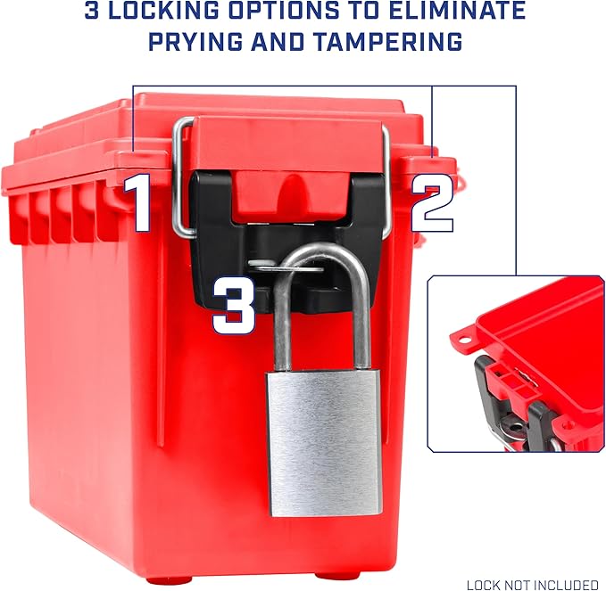Sheffield 12636 Ammo Storage Box Stackable .30 Cal Field Boxes Water and Dust Resistant Lockable Storage Box with Handle Secures Hunting Gear Supplies and Bullets Made in USA Red (Pack of 6)