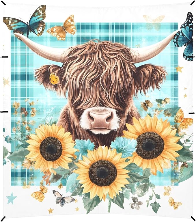 ALAZA Cow Roses Sunflowers Butterfly Beach Tent Sun Shelter Portable Canopy Sunshade for Outdoor Camping Picnics Backyard Fun 10x9 ft