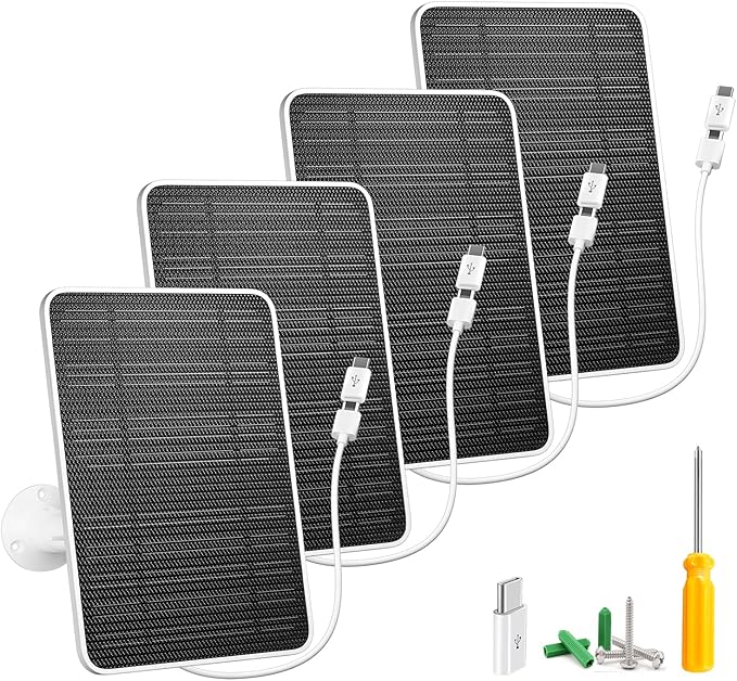 Solar Panel for Security Camera 5W USB Solar Panel for DC 5V Security Camera Micro USB &amp USB-C Port Solar Panel IP65 Waterproof Solar Charger for Camera360° Adjustable Mounting 13ft Cable 4 P
