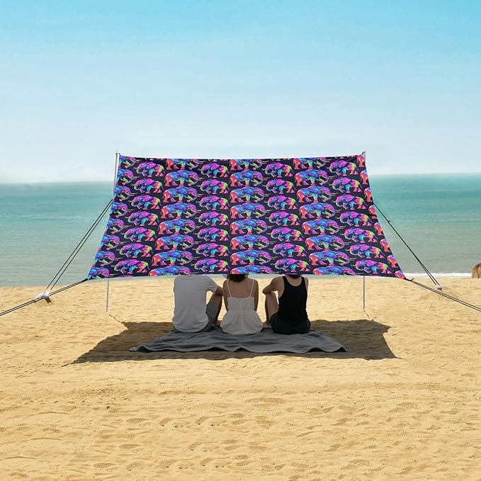 ALAZA Rainbow Elephant Beach Tent Sun Shelter UPF50+ Protection Beach Shade Canopy w/ 4 Sandbags for Outdoor Camping Fishing Backyard Fun Picnic 10x9 ft