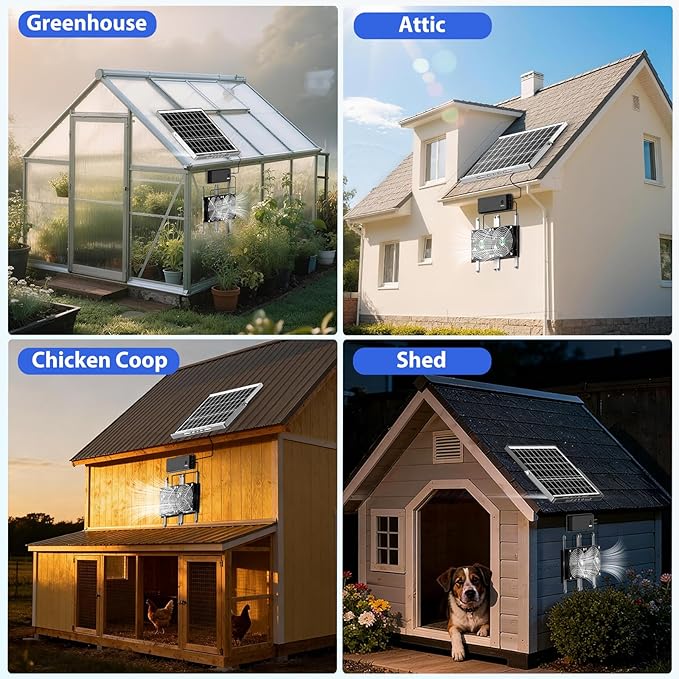 Solar Fan with Battery Solar Fan for Greenhouse &amp Chicken Coop Rechargeable Solar Fans for Outside Solar Powered Exhuast Fans for Outdoor Doghouse Shed Circulation Vent Ventilation Cooling