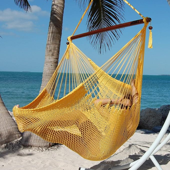 Large Caribbean Hammock Chair - 48 Inch - Polyester - Hanging Chair - Yellow