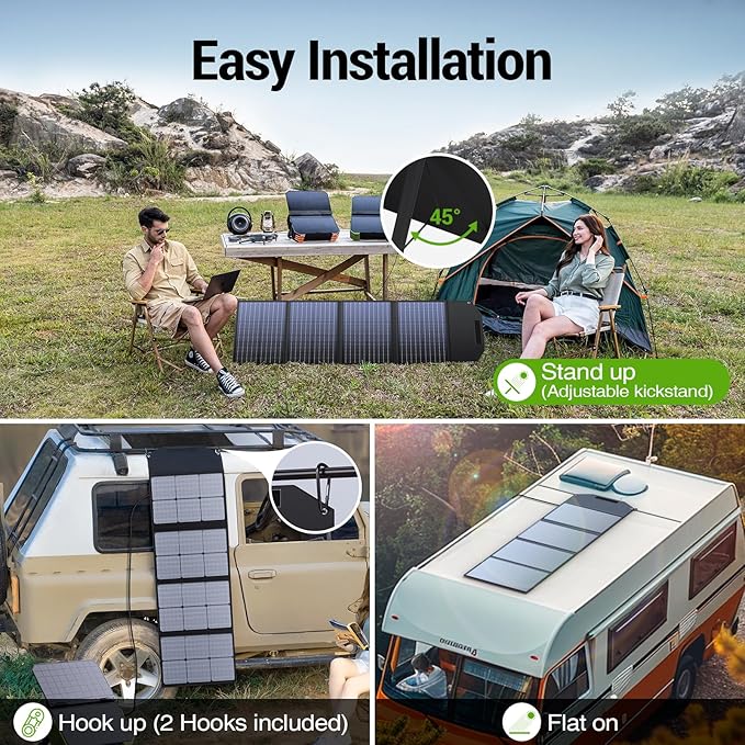 BROWEY 120W Portable Solar Panel for Power Station USB/Type-C/DC Outputs Foldable with Adjustable Kickstand IP68 Waterproof High Efficiency Solar Charging for Camping &amp Emergency Power Supply