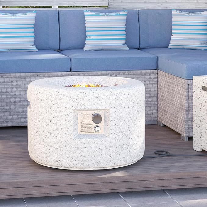 HOMPUS Round Fire Pit Table Outdoor Propane Fire Pit Table w Free Lava Rocks &amp Rain Cover Terrazzo Colorful Fire Pit for Patio Outside