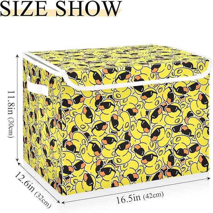 Yellow Duck Cartoon Lidded Home Storage Bins Closet Storage Bins Foldable Oxford Fabric Storage Box for Home Bedroom Closet Office (16.5x12.6x11.8 in)