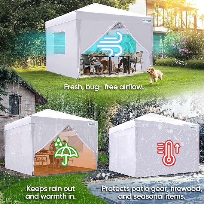 Quictent Privacy 10x10 Pop up Canopy Tent with Sidewalls and Roll-up Ventilated Windows One Person Easy Setup Outdoor Commercial Gazebo Shelter Enclosed Waterproof Bonus 4 Sandbags