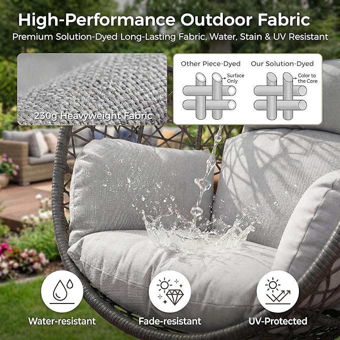 RADIATA Hanging Egg Chair with Stand Outdoor Egg Swing Chair with Cozy Cushion 350lbs Rattan Bird Nest Eggshell Basket Seat Patio Swinging Chair for Indoor Balcony Porch Grey