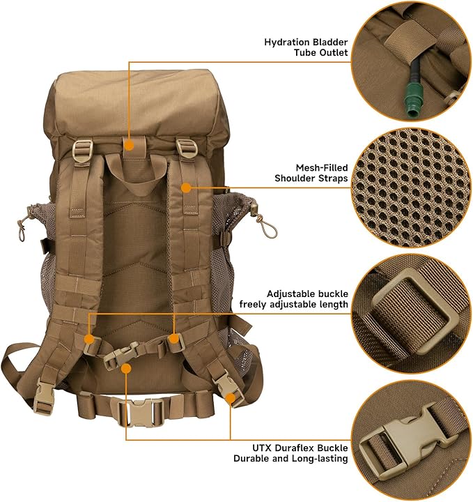 EXCELLENT ELITE SPANKER 40L Camping Hiking Backpack for Men and Women Tactical Military Backpack Large Rucksack Assault Pack Bag for Outdoor Camping HikingTravel Backpacking(Coyote Brown)