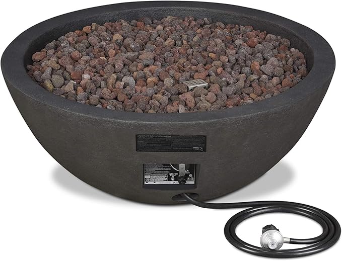Real Flame Riverside 36 Propane or Natural Gas Fire Pit - Stainless Steel Burners Natural Gas Conversion Kit Included 50000 BTUs Push Button Ignition - Shale