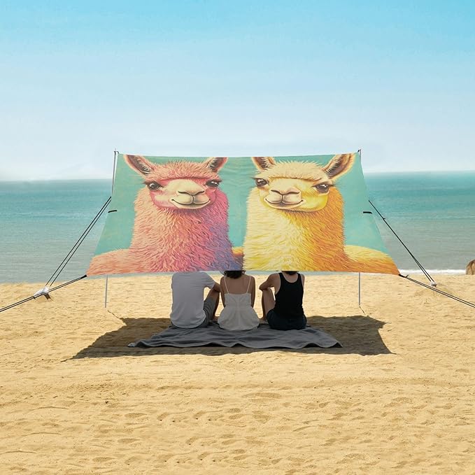 ALAZA Vintage Cute Colorful Lama Beach Tent Sun Shelter Portable Canopy Sunshade for Outdoor Camping Picnics Backyard Fun 10x9 ft