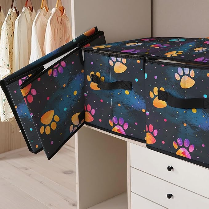 Stackable Clothes Storage Bins with LidsCloset Organizers Fabric Printing Box for Home and OfficeBlanket Clothes OrganizersUnder Bed Storage Containers 3 Pack.