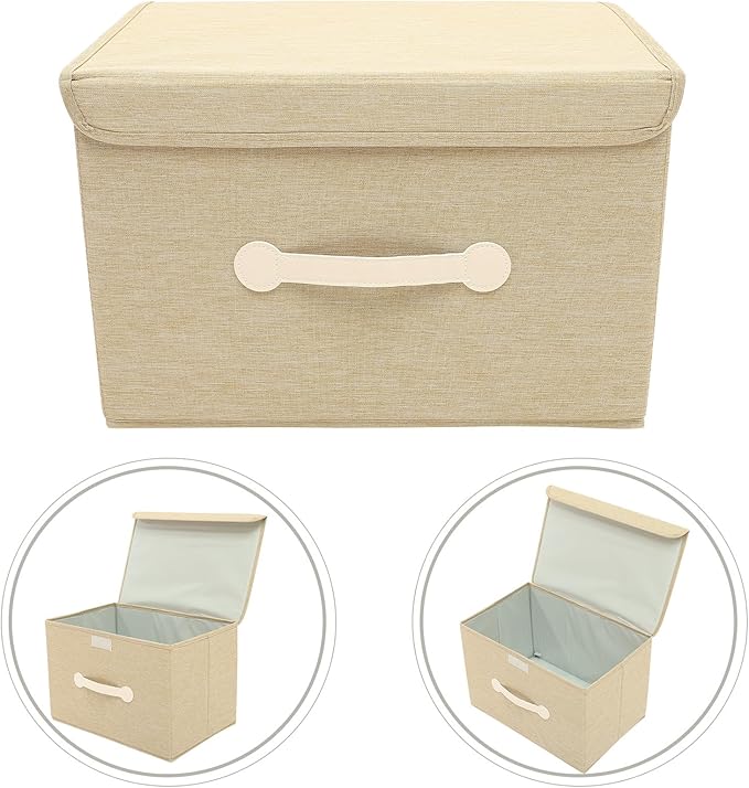 Large Foldable Storage Bin with Lid Washable Oxford Fabric Organizer Box Khaki Fabric Storage Basket for Home