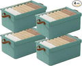 4PCS Foldable Storage Box with Lid - Extra Large Fabric Closet Organizer for Clothes 18.5x11x7.9 Inch Canvas Bin Collapsible Design for Bedroom Shelf Closet Underbed (Green)