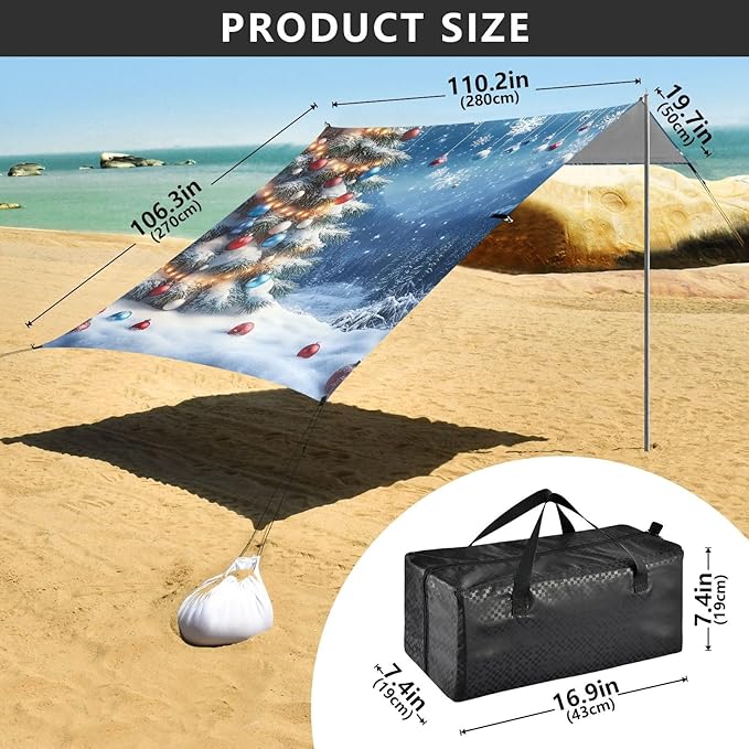 ALAZA Christmas Tree Christmas Ball Beach Tent Sun Shelter Portable Canopy Sunshade for Outdoor Camping Picnics Backyard Fun 10x9 ft