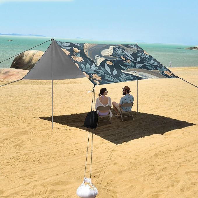 ALAZA Dolphin Floral Leaf Sea Beach Tent Sun Shelter Portable Canopy Sunshade for Outdoor Camping Picnics Backyard Fun 10x9 ft