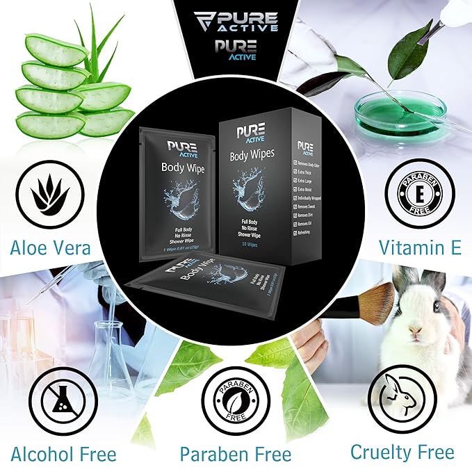 Shower Body Wipes 60 Individually Wrapped Personal Hygiene Body Wipes for Women and Men Keep Clean After Gym Travel Camping Outdoors Sports