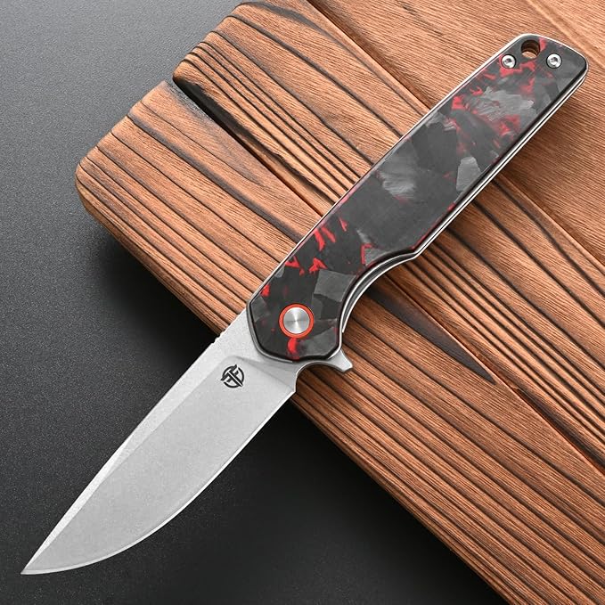 FF19 Folding Pocket KnifeD2 Steel Blade Carbon Fiber Handle EDC Tool Knife for Outdoor Camping Hunting Fishing Working(Red)