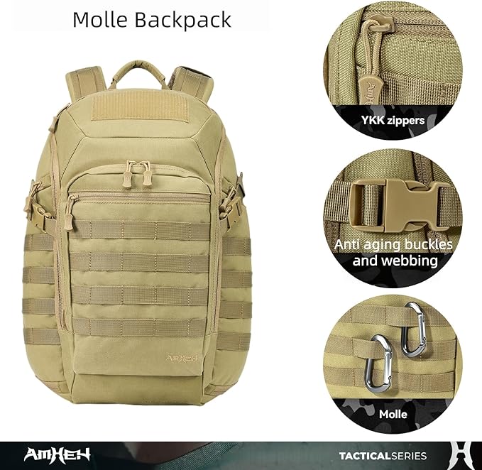 AMHEH 32L Tactical Backpack - 17 Laptop Suspended Protection 1050D Rugged Urban Everyday Carry Pack Get Home Bug Out Bag (Tan)