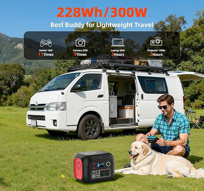 ENOFLO Portable Power Station 300W 228Wh Solar Generator with 110V Pure Sine Wave AC Outlet Backup Lithium Battery Generator for CPAP Outdoor RV Camping Emergency Home Use