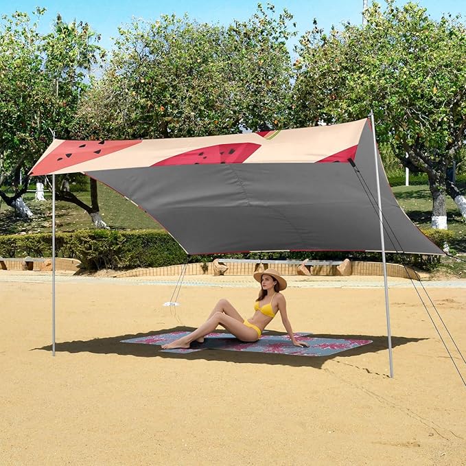 ALAZA Watermelon Fruit Pattern Beach Tent Sun Shelter Portable Canopy Sunshade for Outdoor Camping Picnics Backyard Fun 10x9 ft