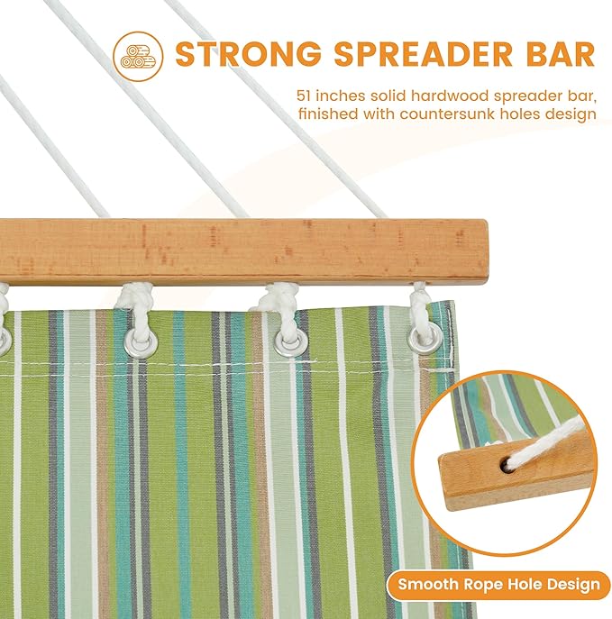 Lazy Daze Hammocks 12 FT Sunbrella Fabric Hammock not Fading with Spreader Bars and Free Pillow Fits for 2 Persons All Weather and Fade Resistant 450 lbs Capacity Foster Surfside with RAIN Finish