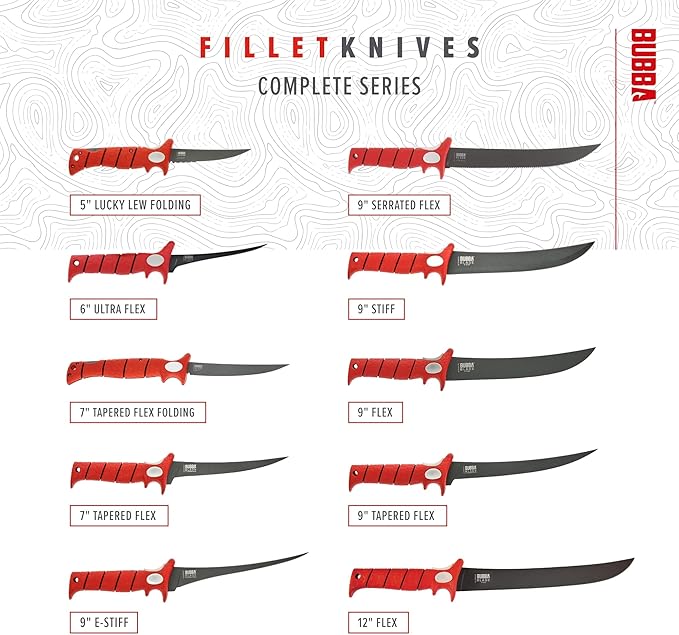 BUBBA 9 Inch Stiff Fillet Knife with Non-Slip Grip Handle Full Tang Beveled Sushi Style Stainless Steel Non-Stick Thick Blade Lanyard Hole and Synthetic Sheath for Fishing Hunting and Cooking
