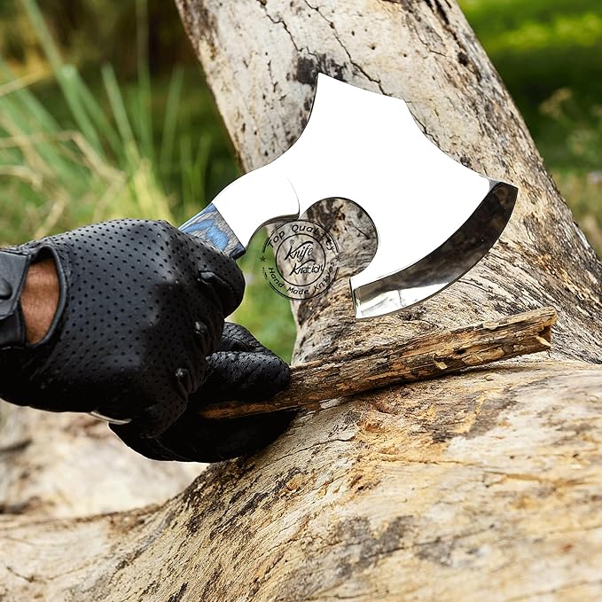 Handmade Stainless Steel Camping Hatchet Axe Hunting Knife 10.50 Full Tang Small Axe Camp Hatchet with Leather Sheath Survival Hatchet Tomahawk Axe for Outdoor Bushcraft Hiking KKH-44