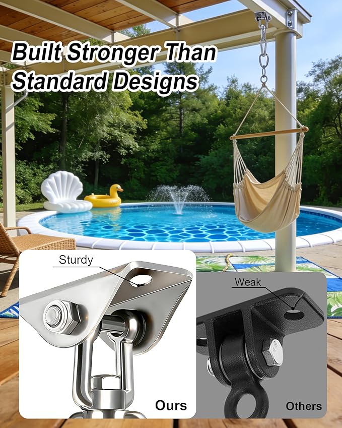 Yose Porch Swing Hanging Kit Heavy Duty 2000lbs Stainless Steel Easy to Install Swing Hardware with Ceiling Hooks Hammock Hooks for Indoor Outdoor Patio Garage