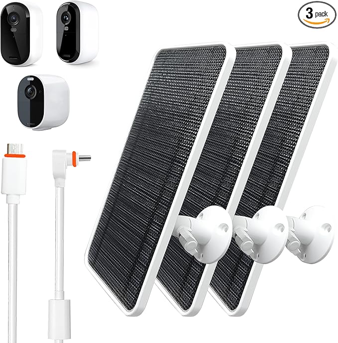 Solar Panel for Arlo Essential/XL Spotlight Cam (1st Gen) Essential 2K/2K XL (2nd Gen3rd Gen) with 13FT Micro USB &amp Type-C Cables 360° Adjustable Aluminum Mount3 3 Pack