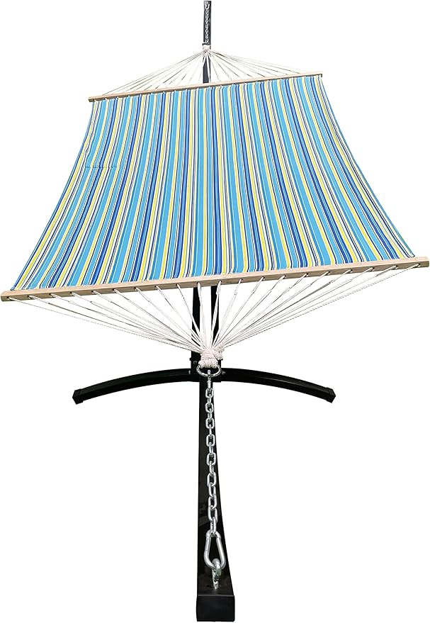 15 Ft. Indoor/Outdoor Heavy Duty Black Steel Arc Hammock Stand w/Premium Quilted Hammock Bed. (Teal/Yellow)