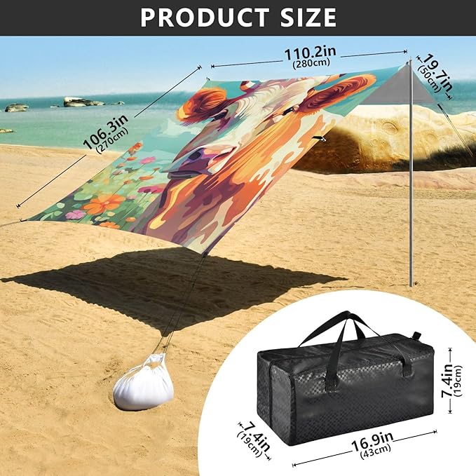 ALAZA Cow on A Green Summer Meadow Beach Tent Sun Shelter Portable Canopy Sunshade for Outdoor Camping Picnics Backyard Fun 10x9 ft