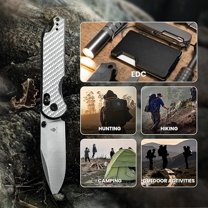 Kizer Assassin Folding Pocket Knife 2.99 Nitro-V Steel Blade G10 Carbon Fiber Handle Folding Knife Drop Point EDC Knives Perfect for Men Women Camping Hunting Survival V3549A3