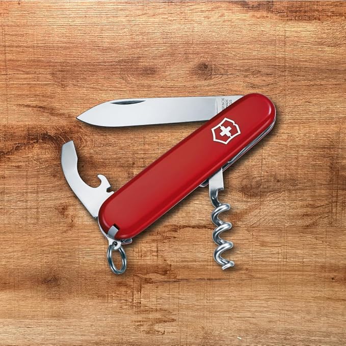 Victorinox Waiter Swiss Army Knife 9 Function Swiss Made Pocket Knife with Large Blade Corkscrew and Bottle Opener - Red