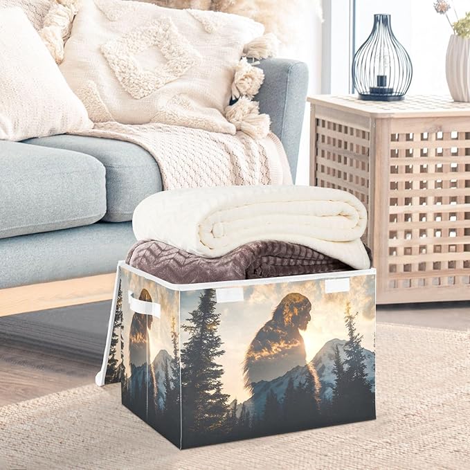 Storage Cube with Lid Surreal Sasquatch Print 16.5×12.6×11.8 IN Collapsible Large Capacity Foldable Storage Basket Bin Organizer