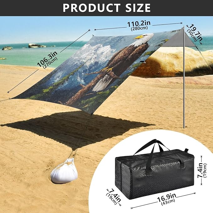 ALAZA Eagles on Tree Mountains Forest Beach Tent Sun Shelter Portable Canopy Sunshade for Outdoor Camping Picnics Backyard Fun 10x9 ft